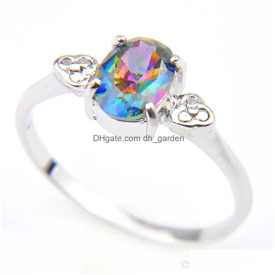 10 pcs rainbow mystic topaz gems 925 sterling silver ring for womens wedding engagemet party jewelry american australia holiday gift