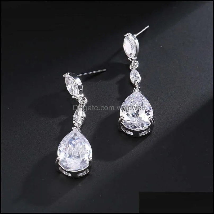  classic water drop shaped cubic zirconia earring bridal long dangle zircon earrings wedding jewelry for women girls brides