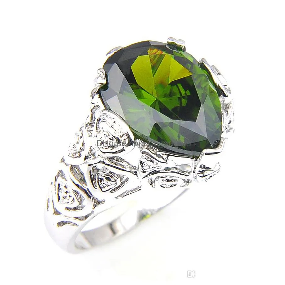 10 pcs/lot womens wedding jewelry rings est drop green peridot gems 925 sterling silver plated high quality ring jewelry gift