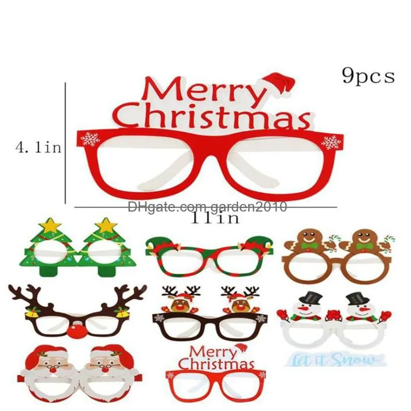 christmas decorations 9pcs santa claus xmas tree elk paper glasses frame glassess p o prop year navidad kids gift drop delivery home