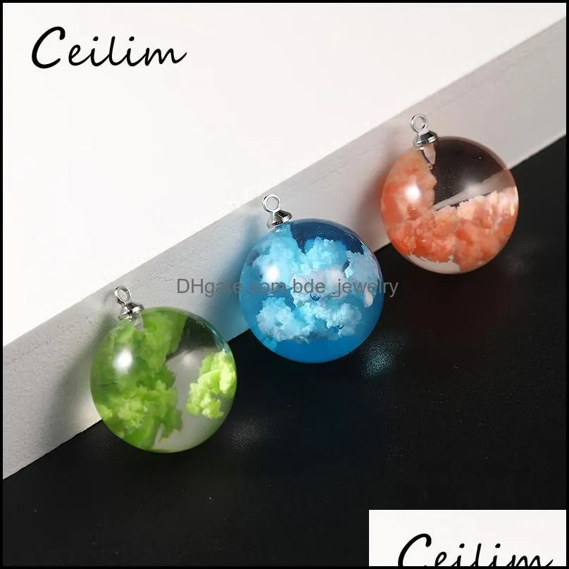 creative designer colorful sky blue white cloud rould ball moon pendant resin transparent pendant for necklace diy women jewelry