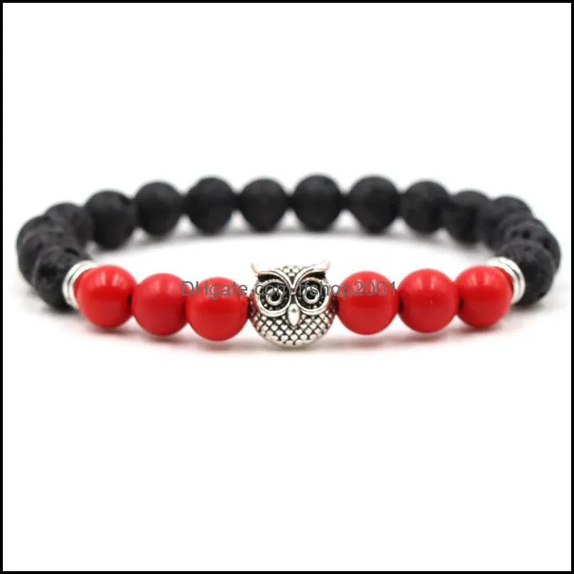 8mm black lava volcanic stone bracelets owl aromatherapy essential oil diffuser bracelet for men women yoga elastic jewelry m483a
