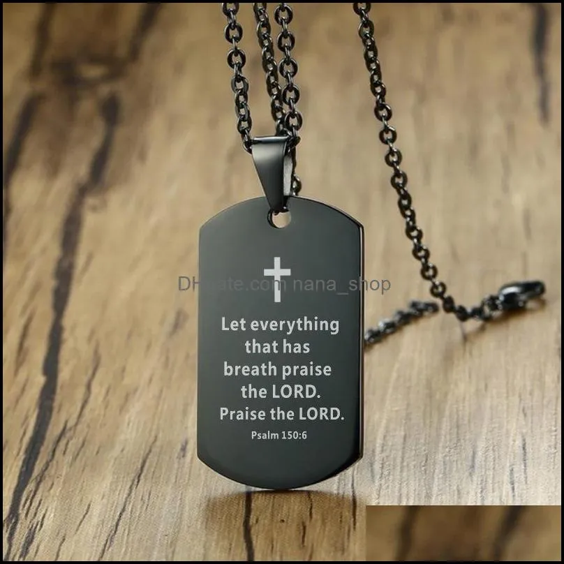 men stainless steel cross necklace bible verse prayer dog tag pendant necklace serenity prayer christian jewelry