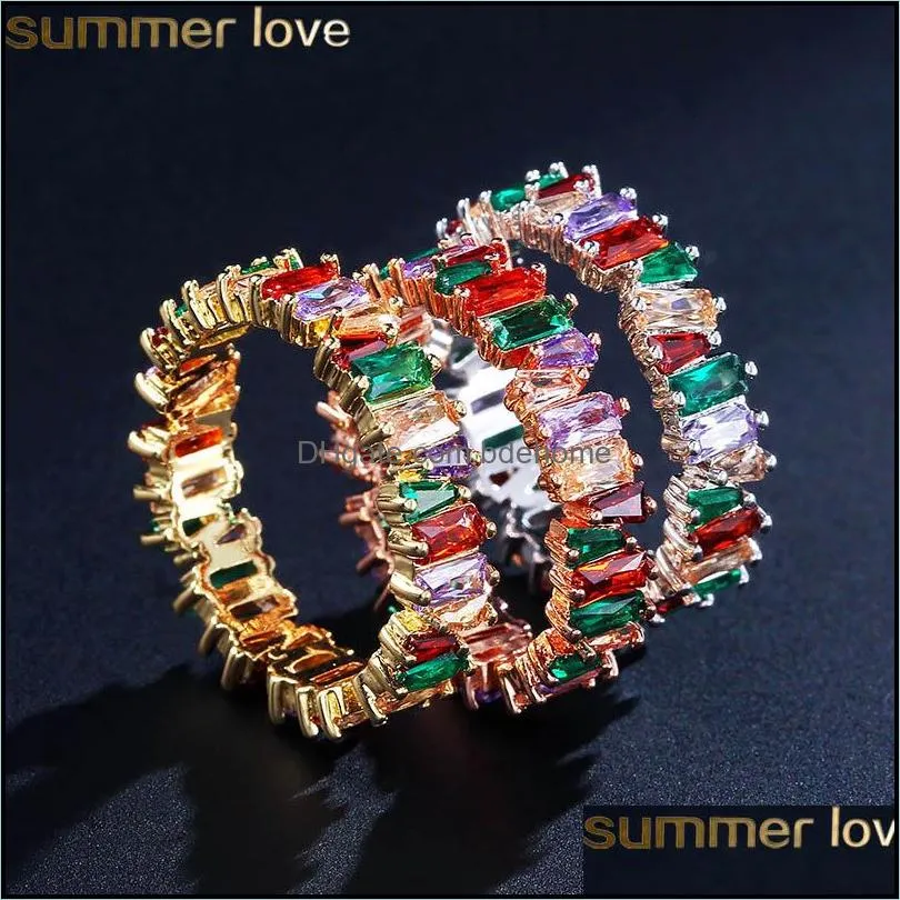  rainbow cz gold ring for women girls fashion engagement wedding band engagement ring top quality charm jewelry 8 colors 2019