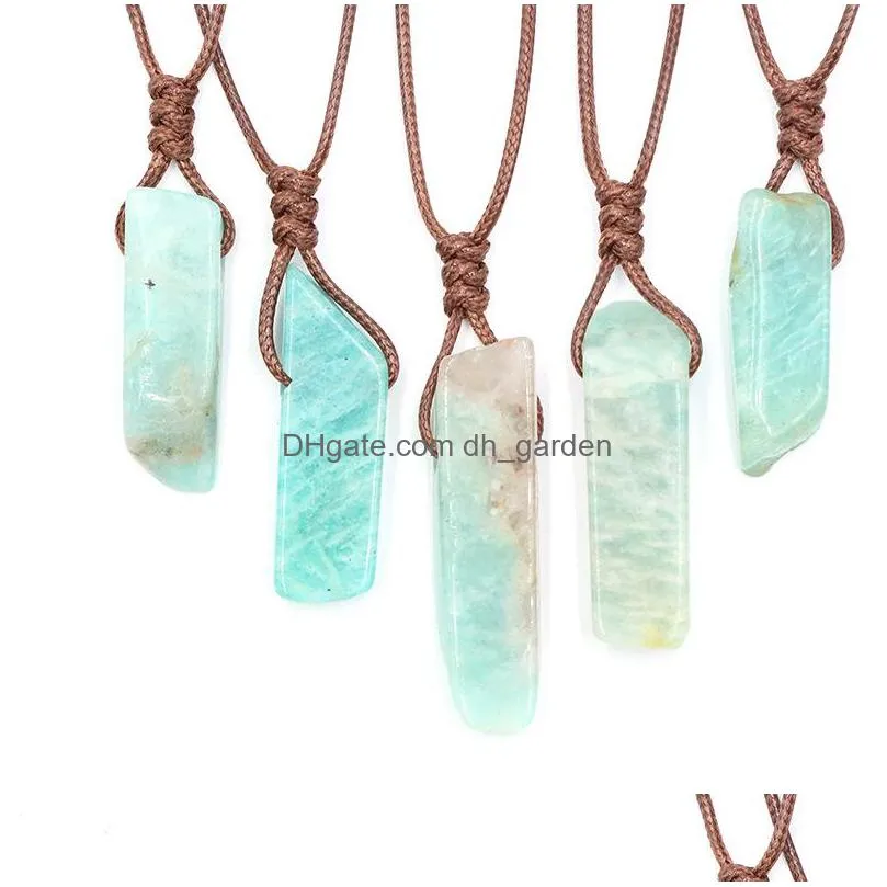 healing natural stone pendant raw mineral irregular rectangle quartz pendulum amazonite tiger eye lapsi pink crystal necklaces