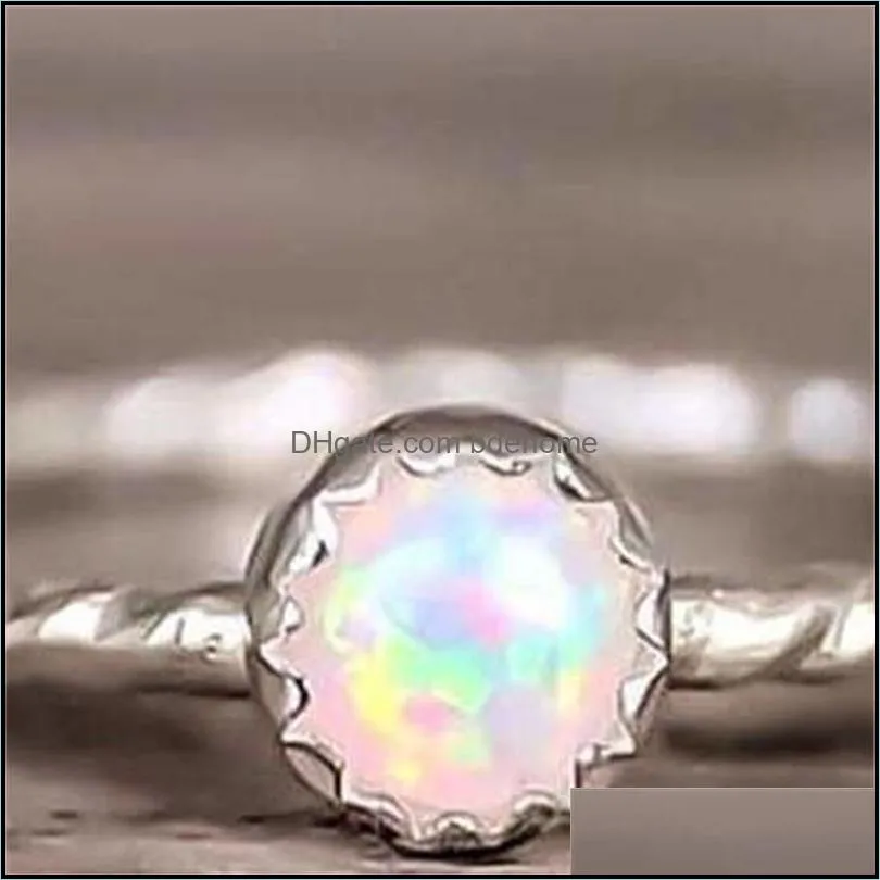 wedding rings minimalist female white opal stone ring charm silver color thin for women dainty bride round engagement 3397 q2