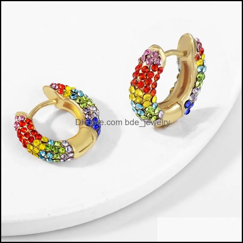 summer rainbow colorful pave crystal earrings cooper mini hoop earring for women high quality party classic jewelry