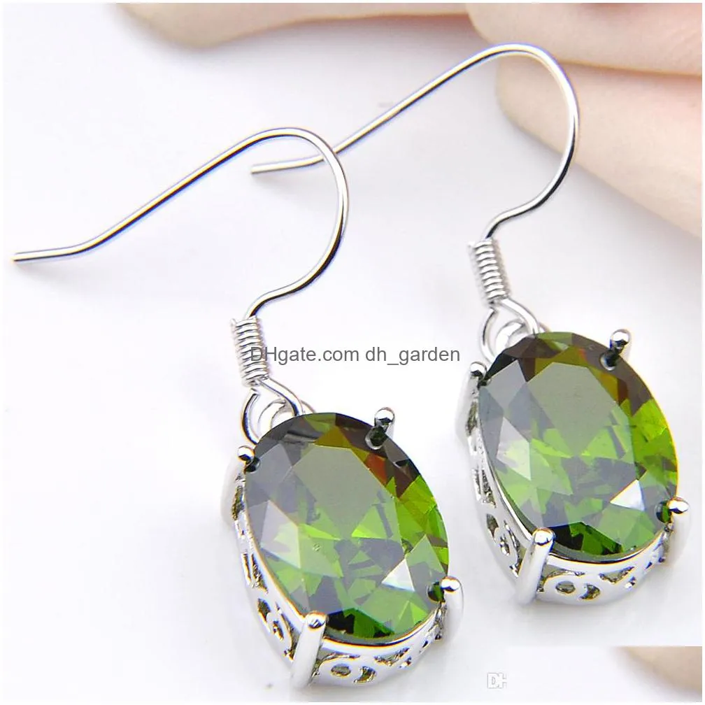 luckyshine vintage styler oval champagne obsidian gems 925 sterling silver plated women zircon earrings russia american australia