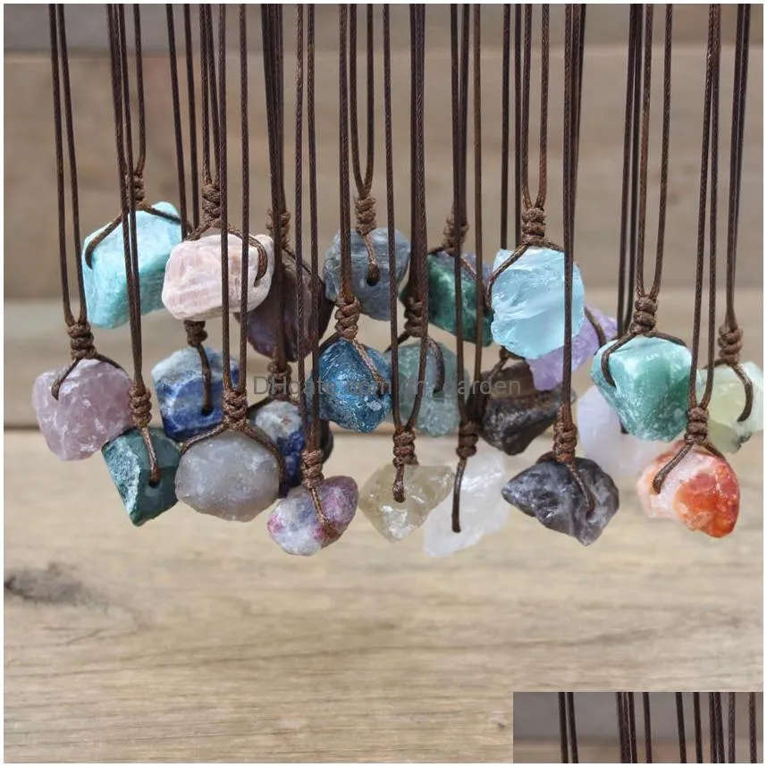 healing natural stone pendant raw mineral irregular rectangle quartz pendulum amazonite tiger eye lapsi pink crystal necklaces