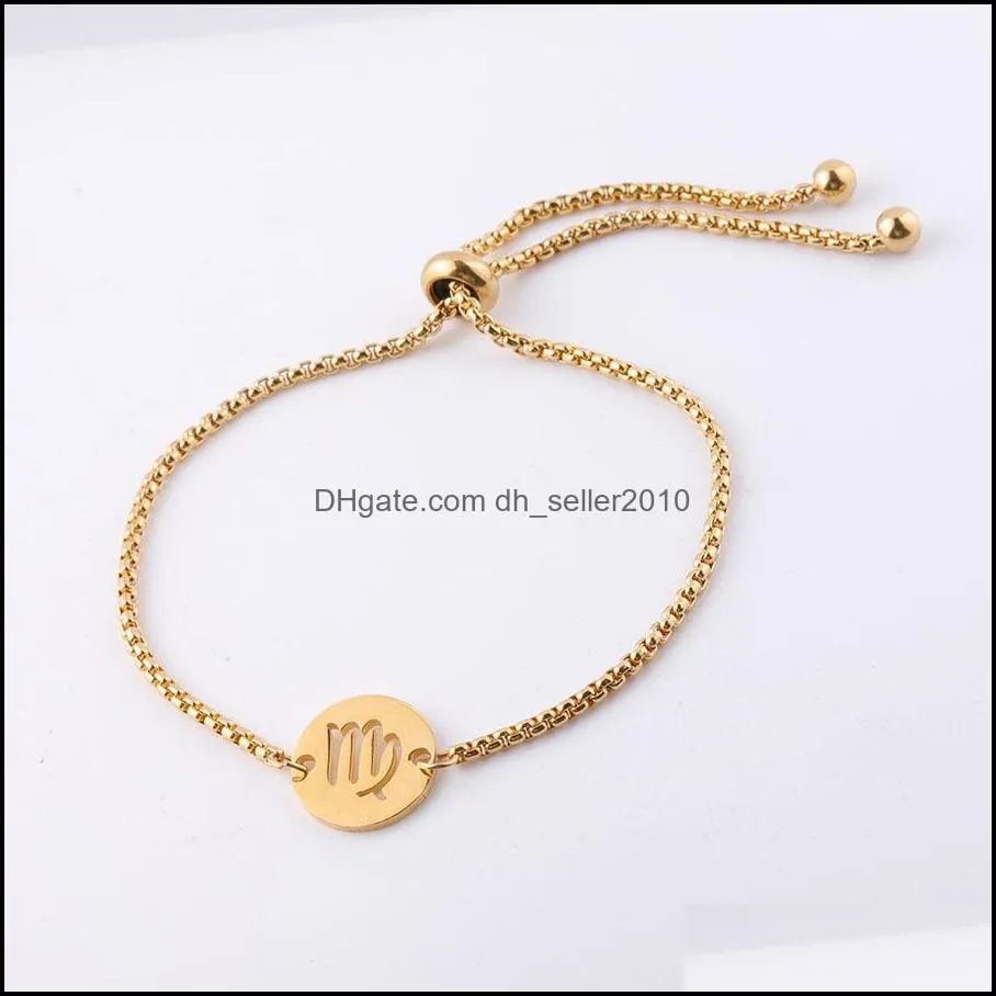 fashion 12 constellation link bracelet design for women amulet zodiac sign rose gold color charm bangle birthday gift titanium stainless steel hand