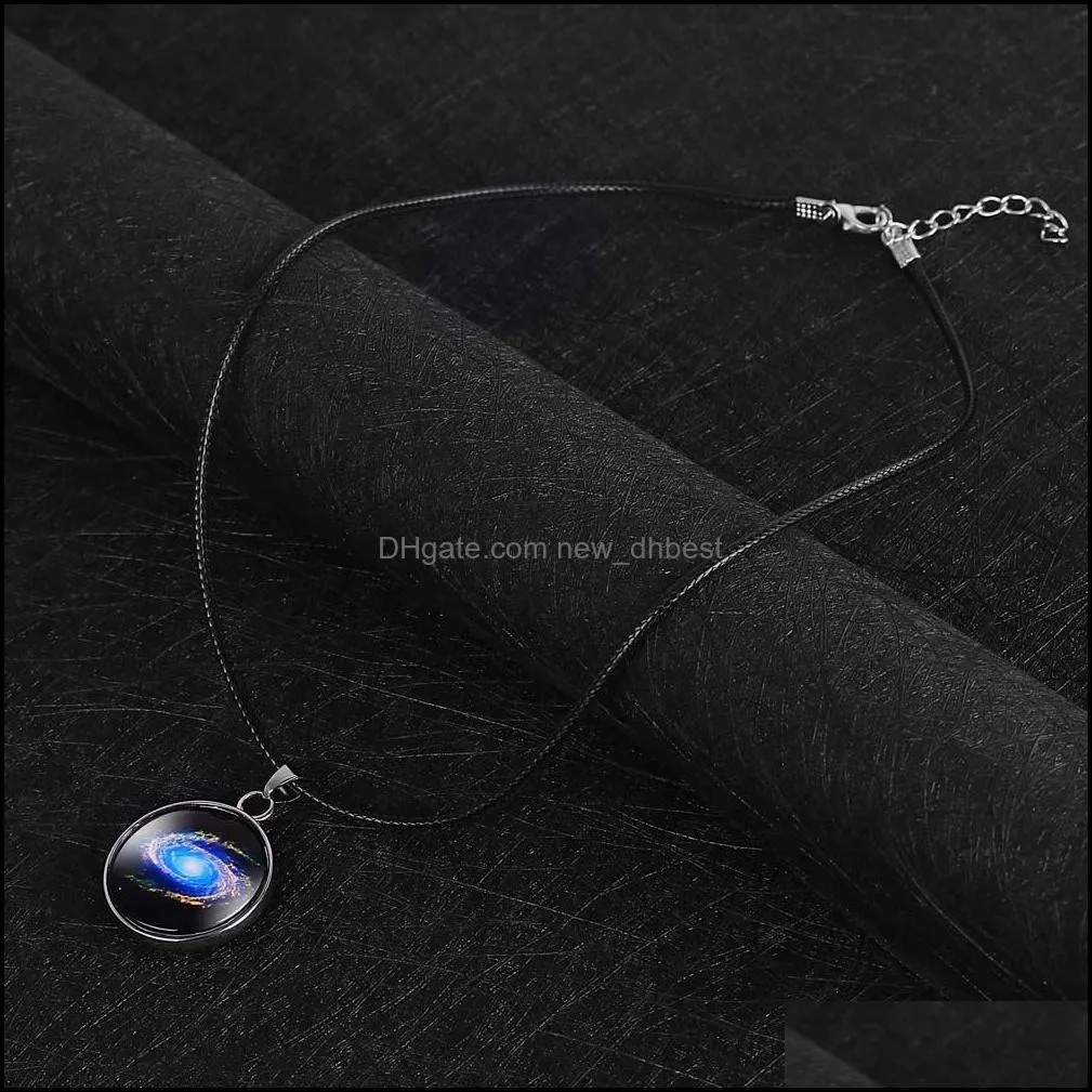  arrival nebula space universe galaxy necklace glass cabochon choker pendant leather rope chain necklaces for women wholesale