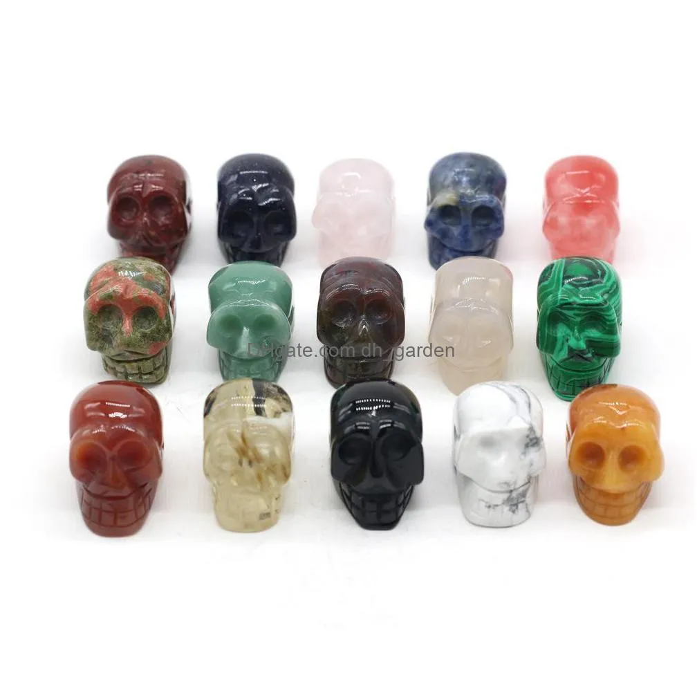 crystal skull figurine carved skeleton stone statue raw reiki healing energy gemstone ornaments home decor halloween gift 20x30x25mm