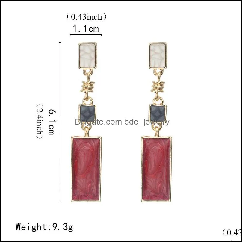  trendy simple design geometric earrings for women girls red stone dangle earrings earrings korean style fashion jewelry