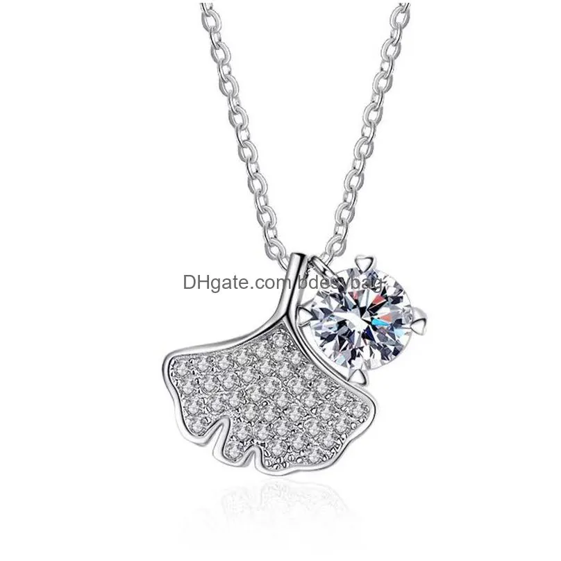 chains trendy s925 sterling silver 1ct d color vvs1 moissanite leaf necklace for women jewelry plated white gold anniversary giftchains