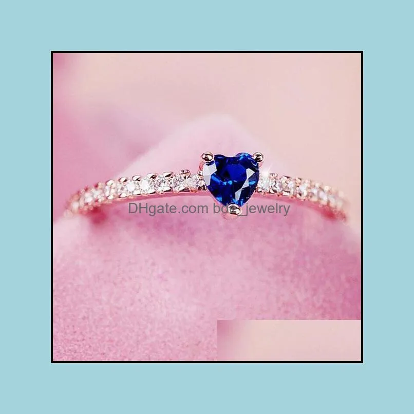 fashion blue diamond ring for women plated rose gold plated silver ring party finger ring engagement wedding jewelry