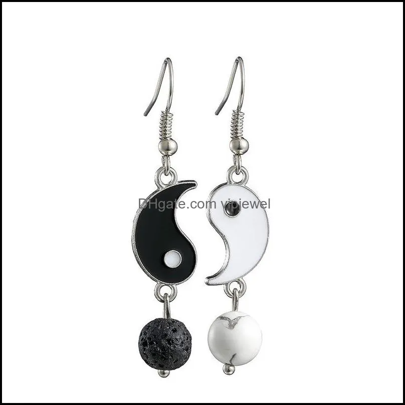 vintage women asymmetric geometry dangle earrings simple design gossip tai chi yin yang white black friendship couple pendants jewelry