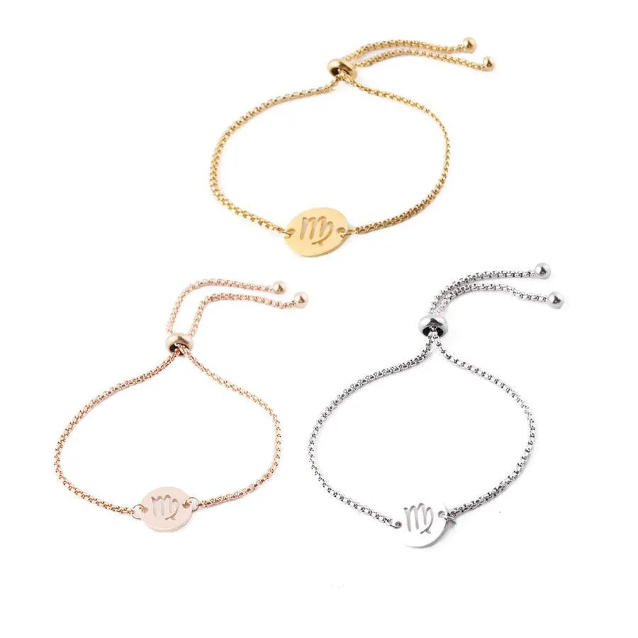 fashion 12 constellation link bracelet design for women amulet zodiac sign rose gold color charm bangle birthday gift titanium stainless steel hand