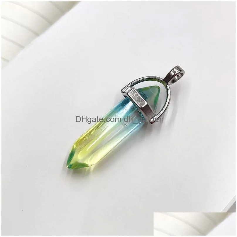 colorful rainbow glass charms hexagon prism pillar pendants for jewelry making diy necklace earrings gifts
