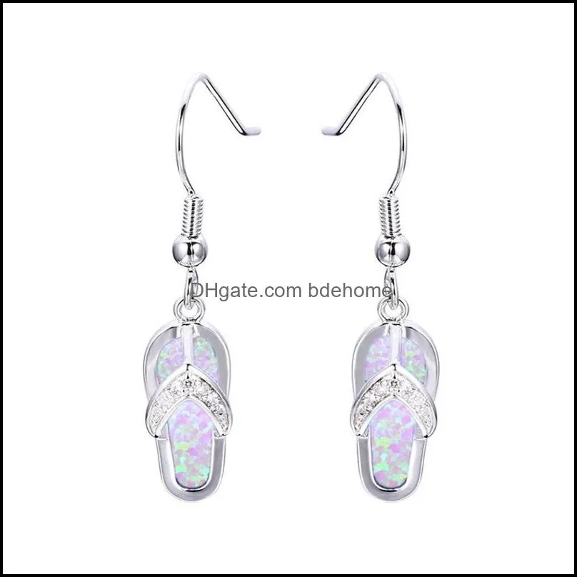 cute slipper white blue fire opal 925 sterling silver earrings fashion women zircon wedding party pendant earrings 2186 t2