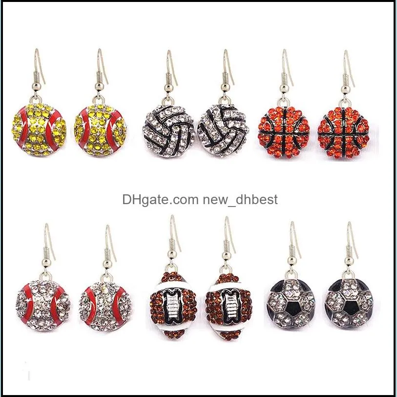luxury sports ball dangle earrings crystal diamond softball baseball basketball football rugby skates drop earrings for women jewelry