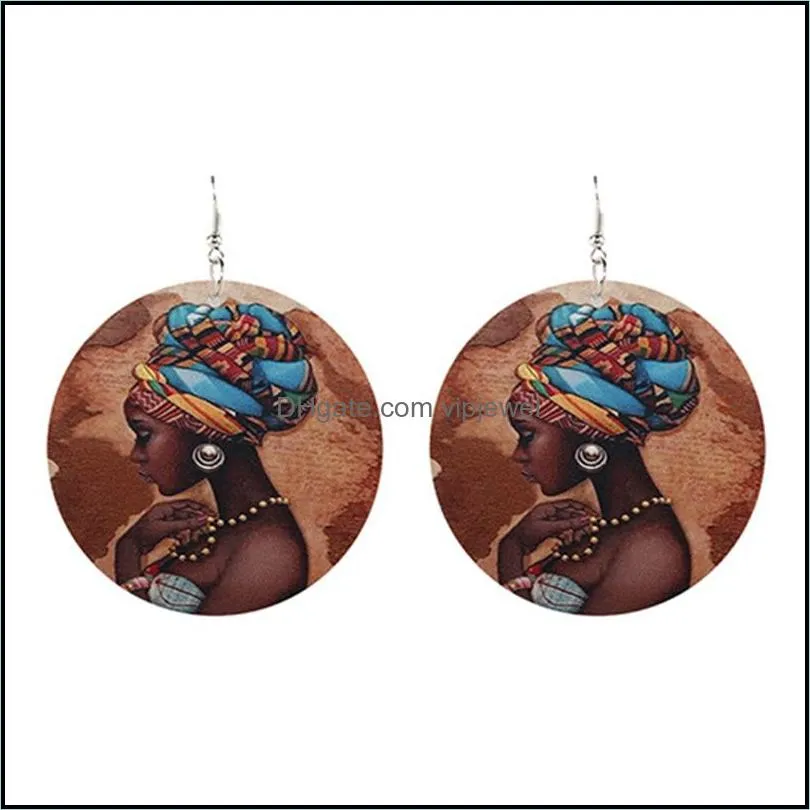 handmade ethnic africa pattern print wooden earring for women vintage african story round statement wood drop dangle earrings