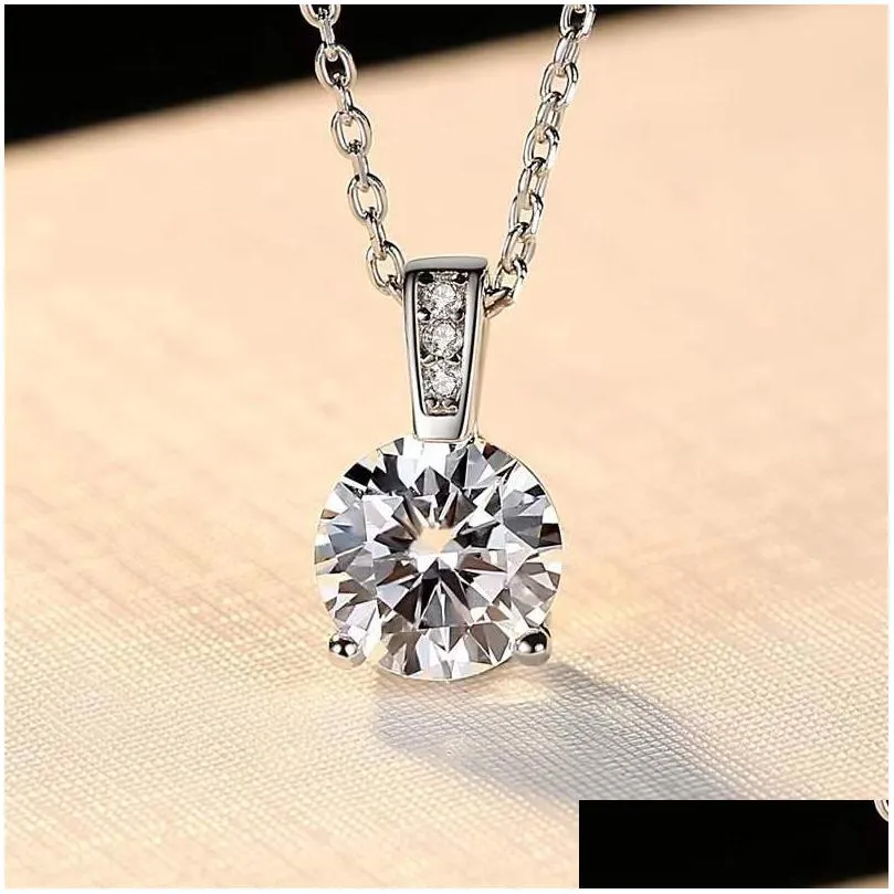 pendant necklaces trendy 925 sterling silver 12ct d color vvs1 moissanite necklace women jewelry plated 18k gold 3 prong giftpendant