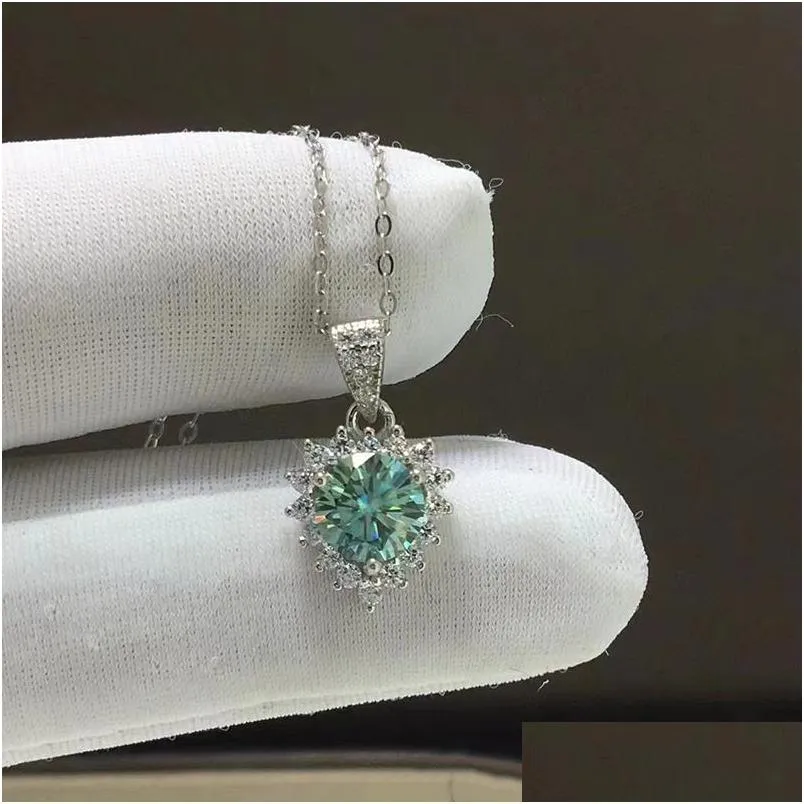 pendant necklaces trendy 925 sterling silver 1ct blue green color vvs1 moissanite necklace women jewelry pass diamond test with gra