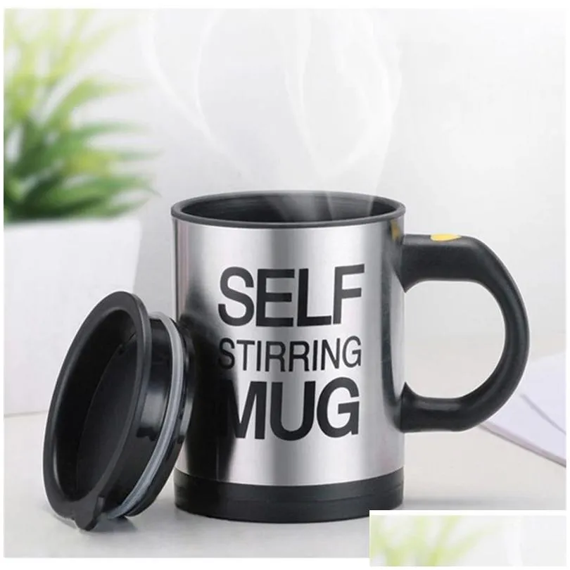 self stirring coffee cup 400ml automatic mixing tea cup stainless steel coffee cup drinking mug electric coffee mixer