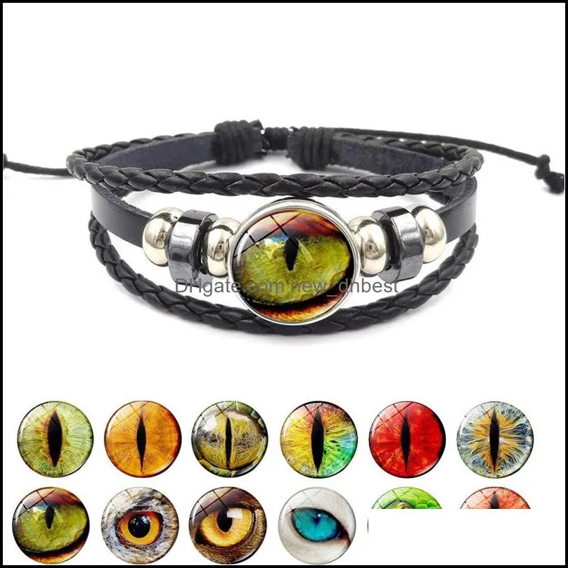  dragon evil eye leather wrap bracelet 3d eyeball time gemstone glass cabochon snap buttons charm bracelets for women men fashion
