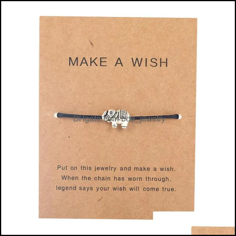 adjustable rope bracelet lucky black string make a wish paper card love tree elephant charm bracelets jewelry gift for women men