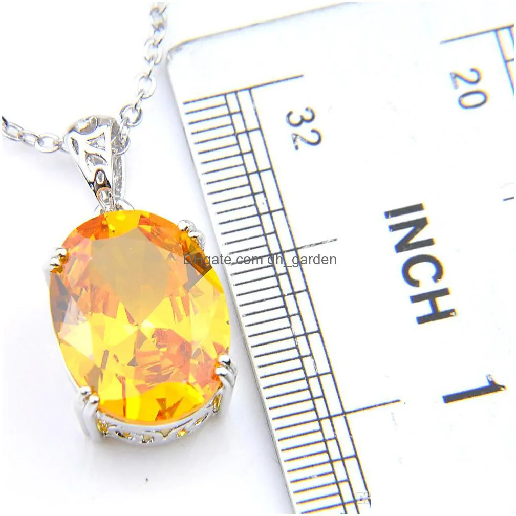 luckyshine fire oval royal style yellow citrine gems 925 sterling silver necklace women zircon wedding necklaces pendant jewelry 