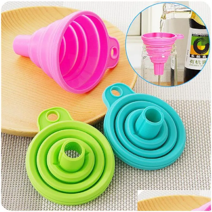 collapsible style funnel hopper protable mini silicone gel foldable kitchen cooking tools accessories gadgets stretched long neck