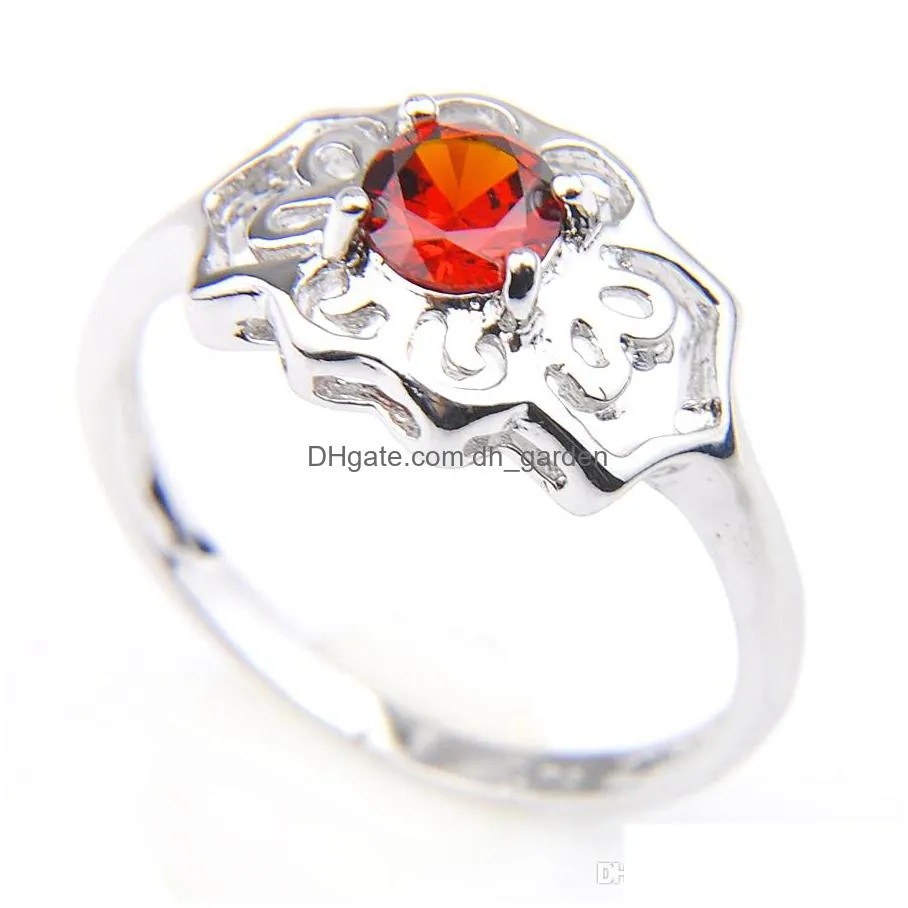 2020 ring red ganet gems flower shape silver crystal zircon wedding engagemet fashion ring jewelry for womens 10 pcs