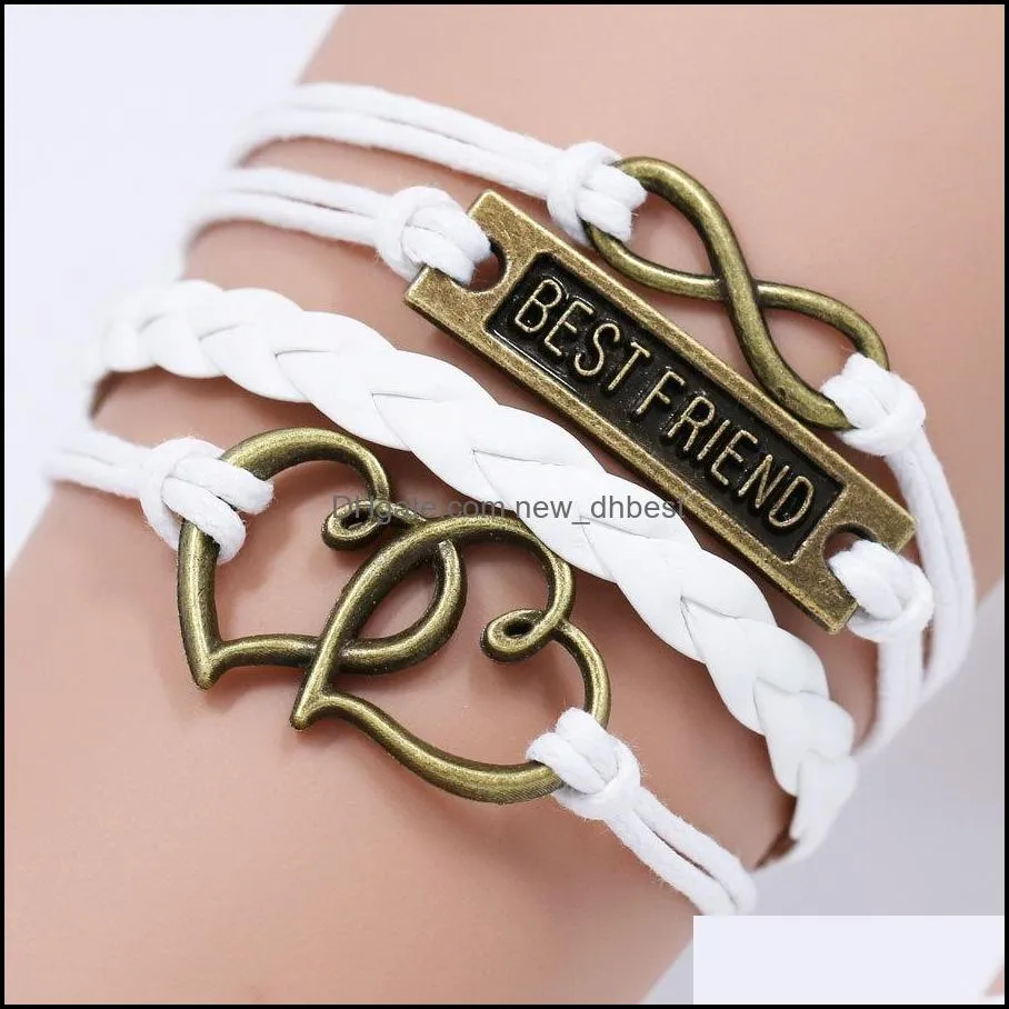  friend bff bracelets for women men vintage love heart infinity braided leather rope wrap bangle fashion friendship jewelry gift