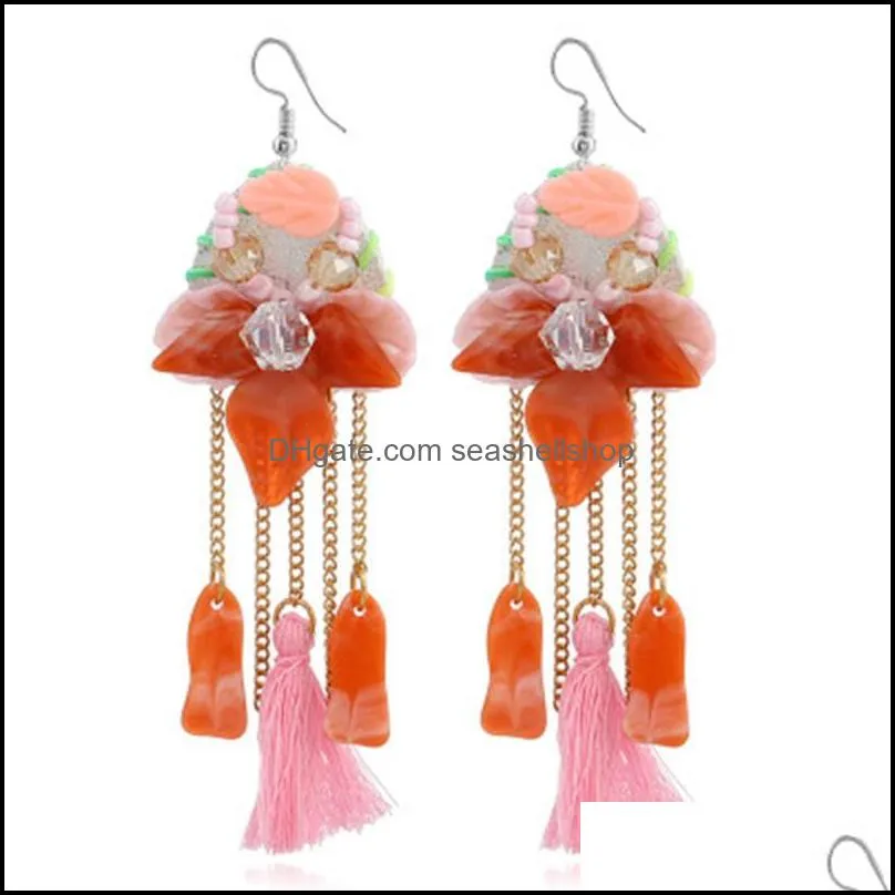 fashion long tassel earrings bohemian bead rhinestone shell flower sequins earring ethnic boho dangle drop earings for women jewelry