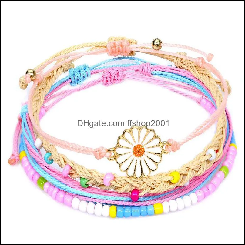 sunflower string bracelets handmade braided rope bead bangle charms boho daisy bracelet for teen girls women q565fz