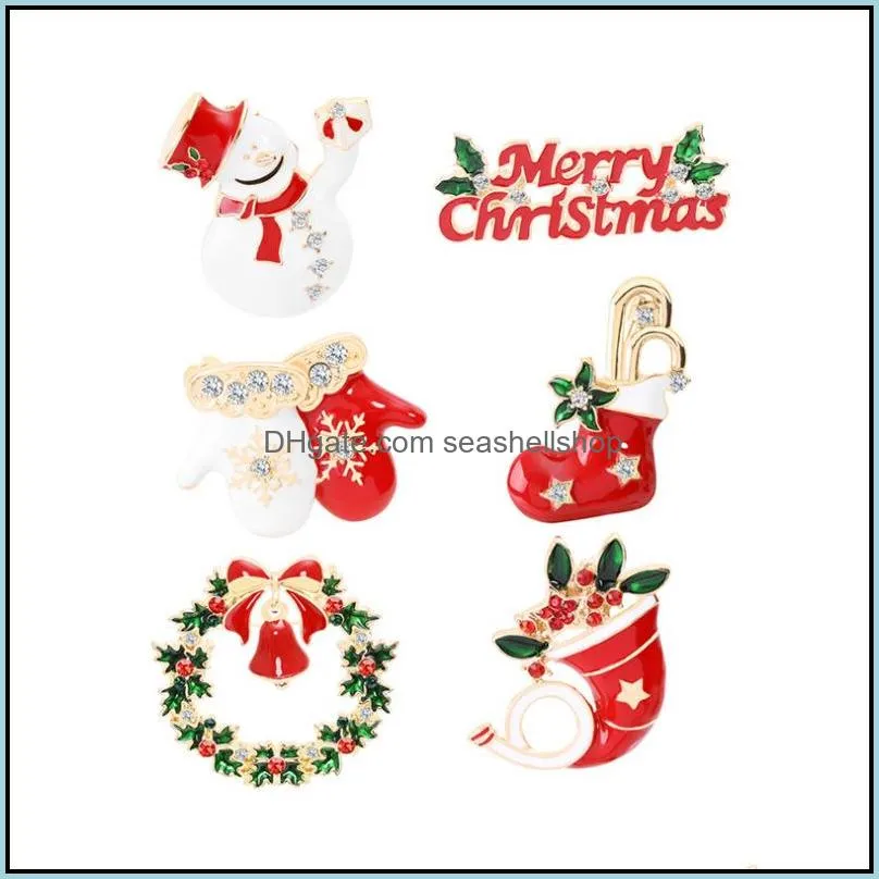 classic christmas brooches cute santa claus hat gloves crutch socks boots sleigh enamel pin badge brooch party gift decoration