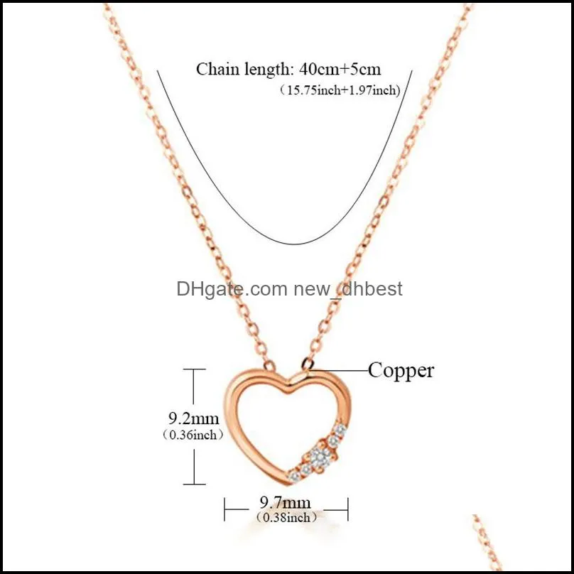 cubic zirconia heart necklace rose gold plated hollow out heart shape pendant necklace choker for women high quality wedding jewelry