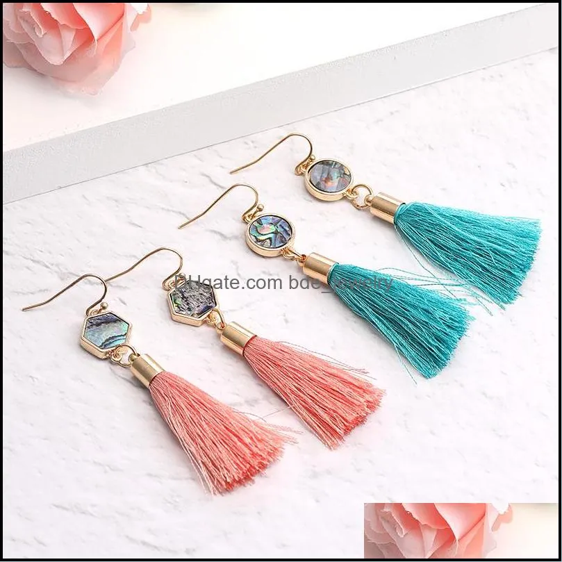  bohemia ethnic style long tassel earrings for women fashion natural abalone shell pendant dangle earring jewelry 5 colors female