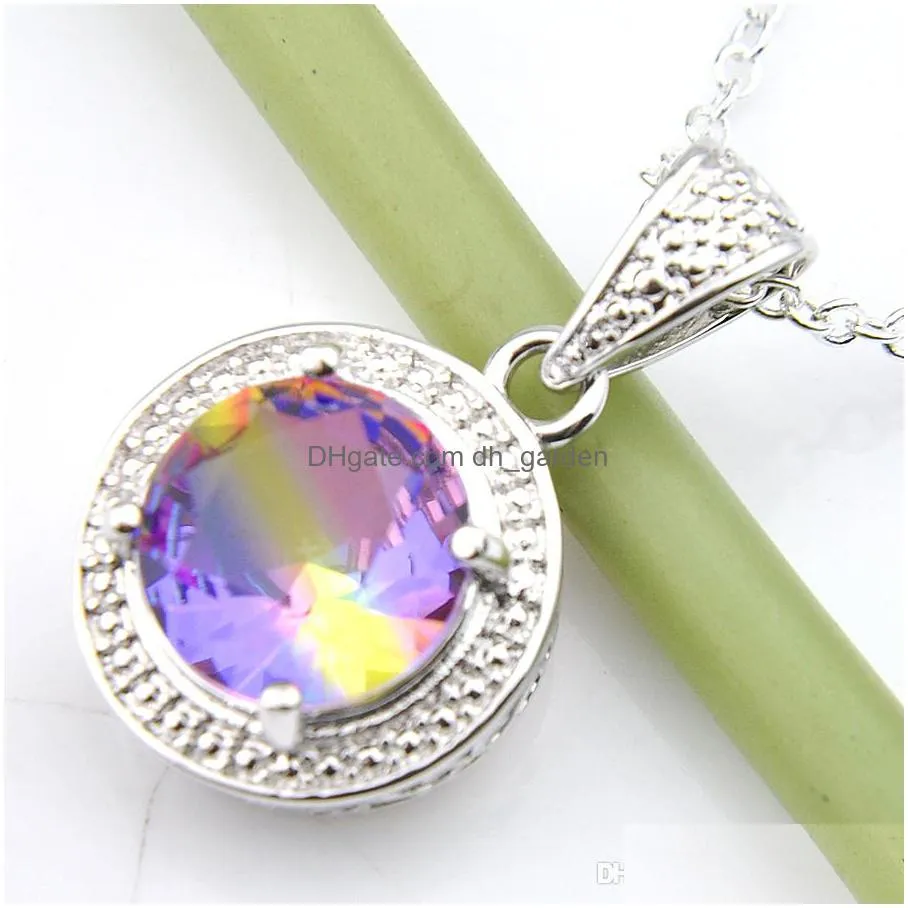 luckyshine 5 pcs fashion elegant jewelry pendant multicolor bi colored tourmaline gems women silver pendant necklace holiday gift with