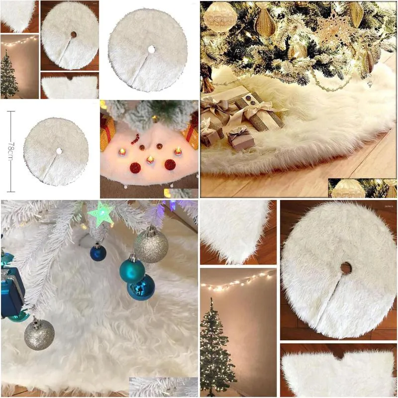 christmas decorations white plush tree skirt pure long hair carpet xmas home party decoration 78cm drop