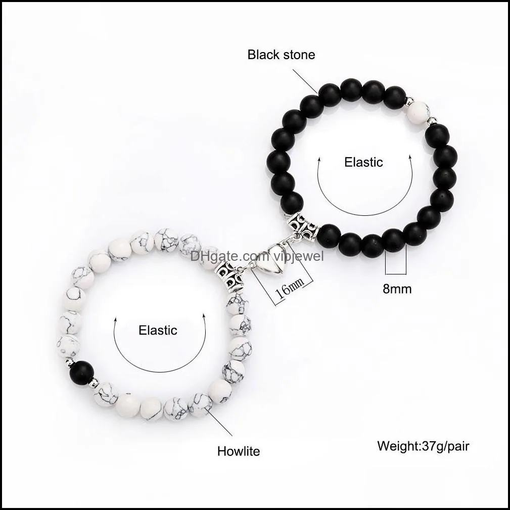 2pcs/set magnetic distance bead bracelet couple minimalist heart lovers matching friendship bracelets for women