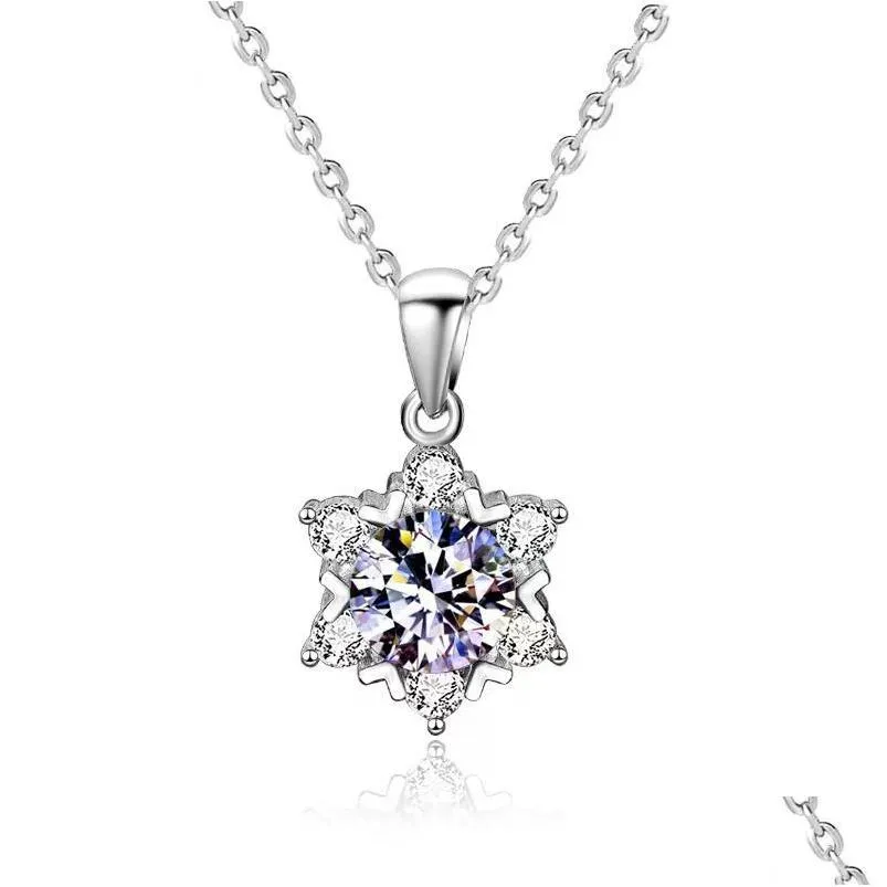 other trendy s925 silver snowflake moissanite necklace women jewelry 1ct d color pendant 100 pass diamond testerother