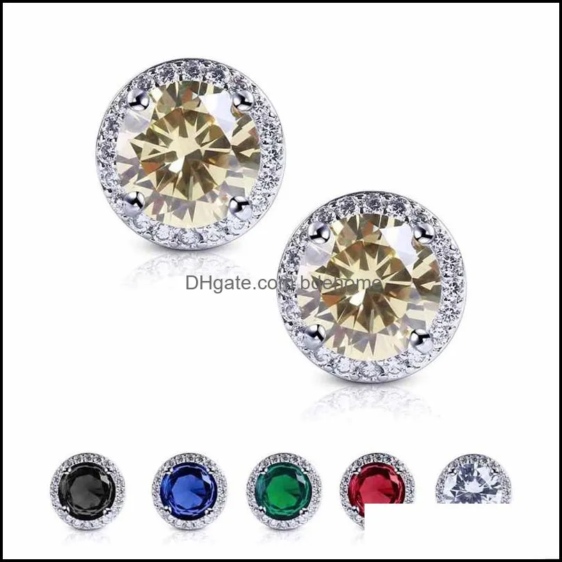 fashion elegant cubic zirconia stud earrings 11mm round 6 colors rhinestone zircon earrings for women girls hypoallergenic wedding