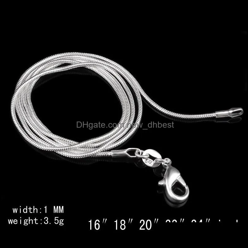 dhs 1mm 925 sterling silver smooth snake chains choker necklace for womens fashion jewelry in bulk 16 18 20 22 24 inch