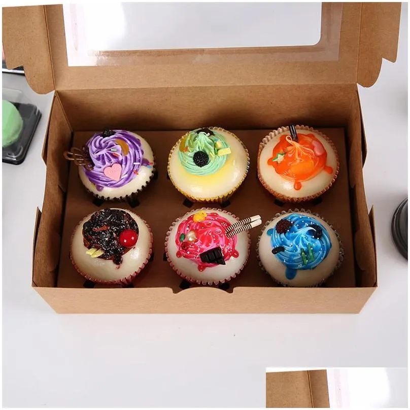 bread box kraft paper cupcake box bakery cake container with insert display window dessert storage boxes party gift case
