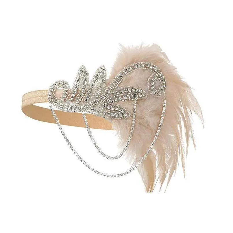 other event party supplies 1920s headband costume props charleston accessories nude flapper headpiece gatsby feather beaded