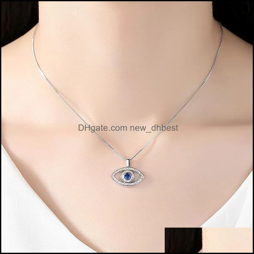 high quality blue evil eye necklace bling cubic zirconia cz pendant silver box chains necklaces for women fashion turkey jewelry gift