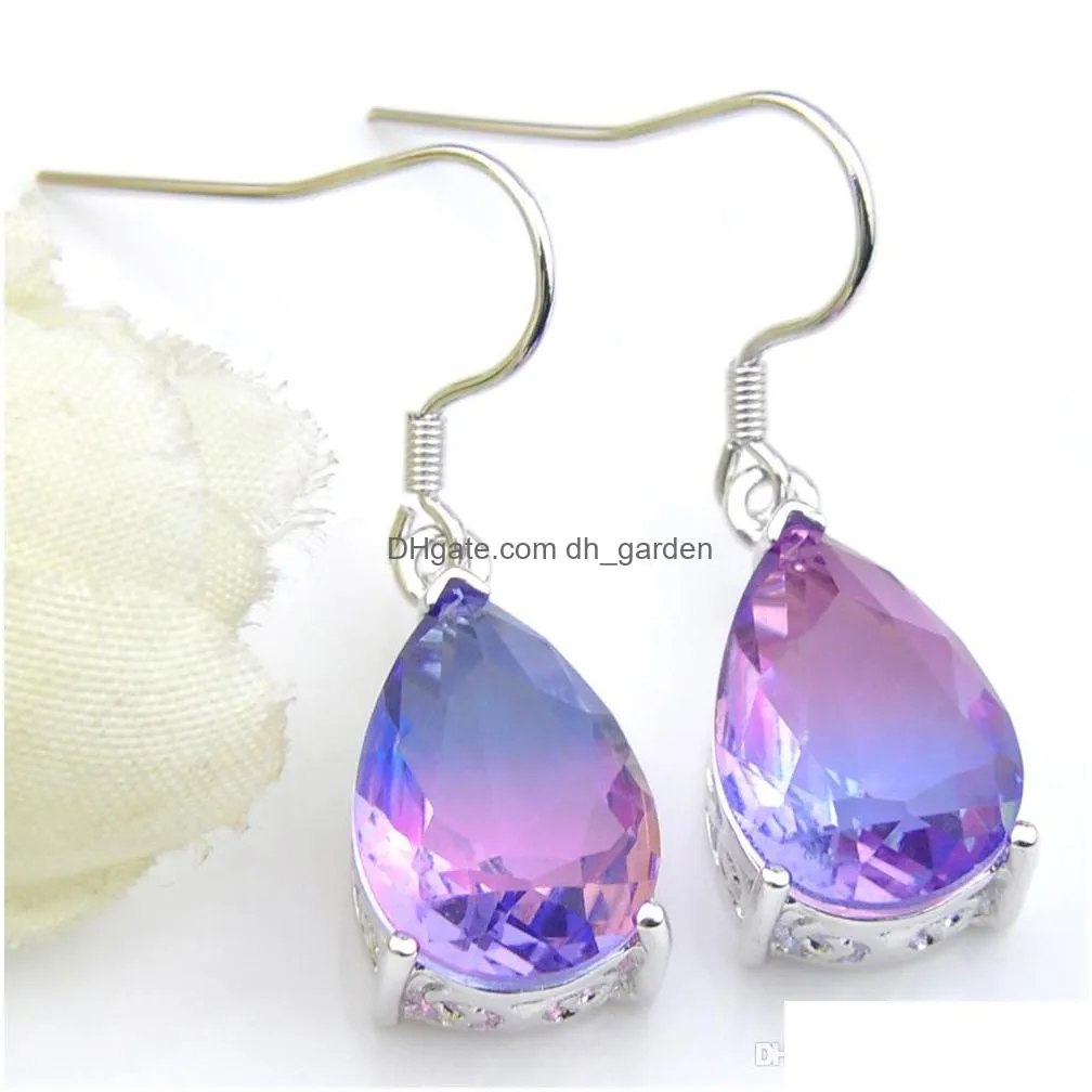 luckyshine friend family gift fire drop purple bicolored tourmaline 925 sterling silver russia american australia for women jewelry