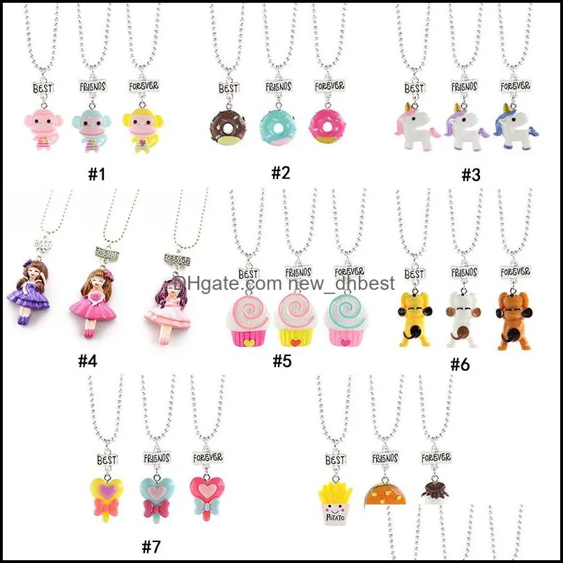  friends forever bff necklace for kids boys grils princess dog french fries burger donut pendant chains children friendship jewelry